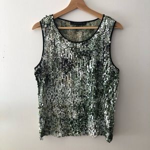 Zara Woman Green Sequin Tank Top